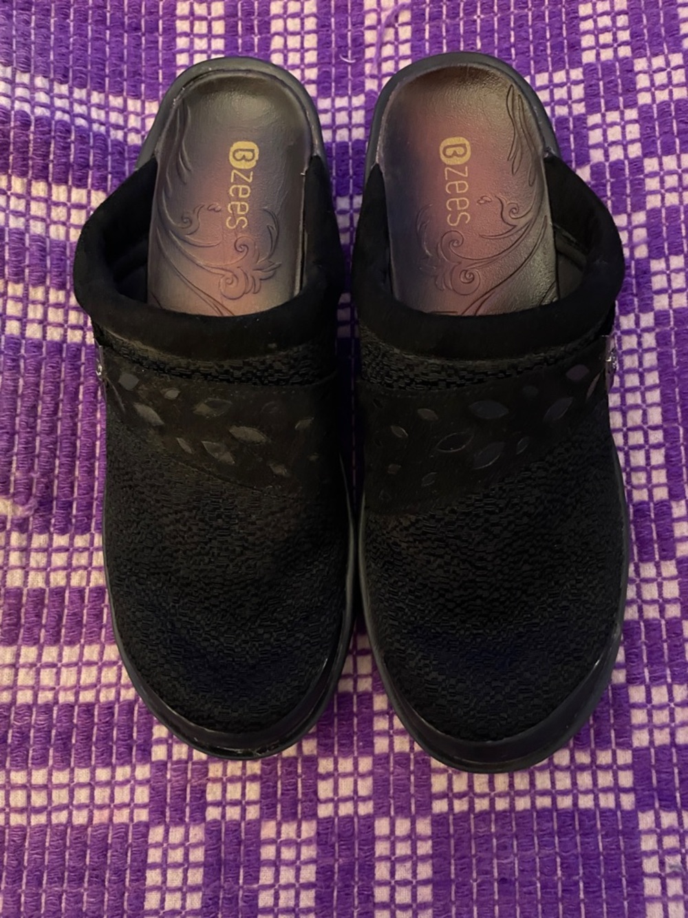 Bzees Black Slip-On Clogs with Subtle Cutout Detail